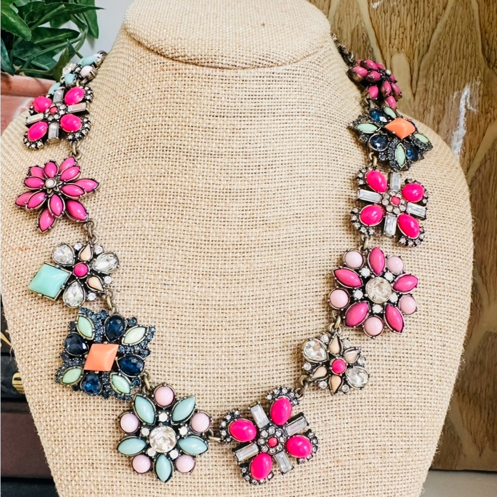 LOFT Pink and Blue Floral Butterfly Necklace